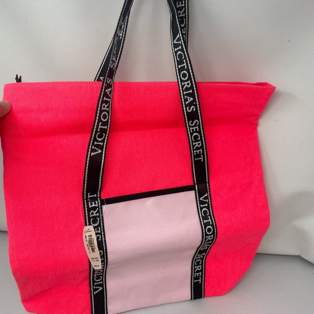 New Victoria's Secret Insulated Tote Bag Cooler Bag Pink Zip Up Tote Large Rare